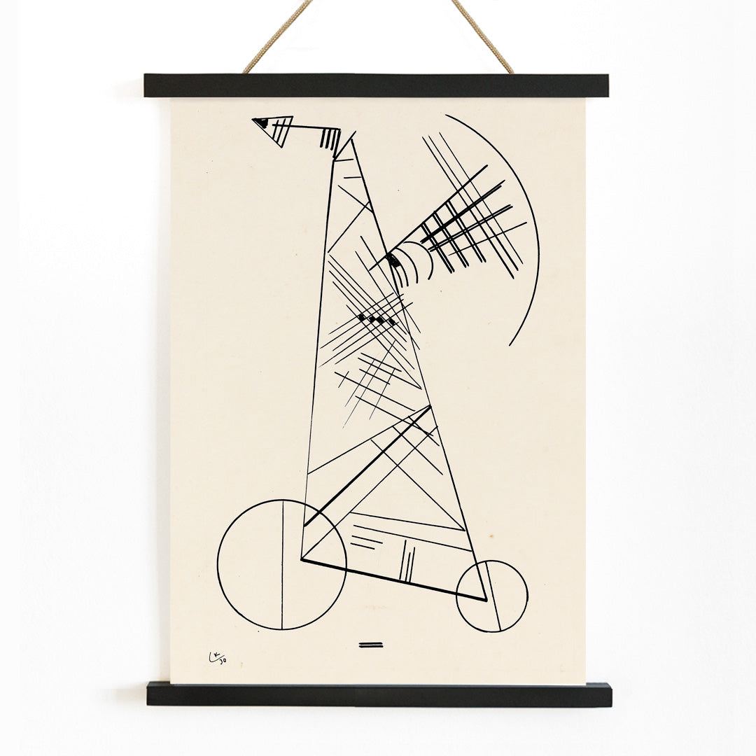 Abstract black geometric line art on white by Wassily Kandinsky Ohne Titel modern wall decor poster, with wooden magnetic frame on white background