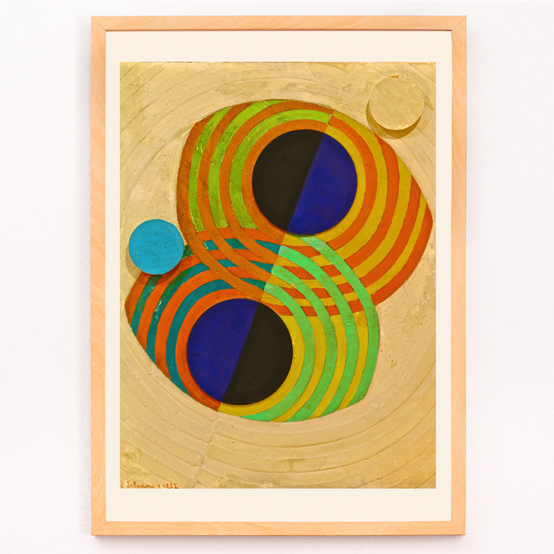 Closeup detail of Abstract geometric composition with bold concentric circles from Relief Rhythms by Robert Delaunay poster