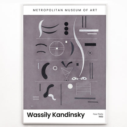 Closeup detail of Abstract geometric art by Wassily Kandinsky from Four Parts featuring geometric shapes and lines displayed at the museum