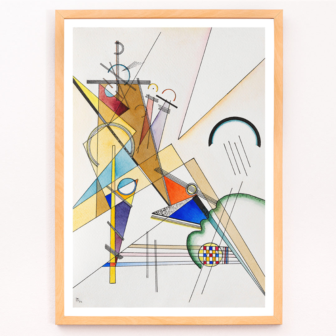 Closeup detail of Abstract geometric shapes intersecting lines and vibrant colors in Gewebe by Wassily Kandinsky poster