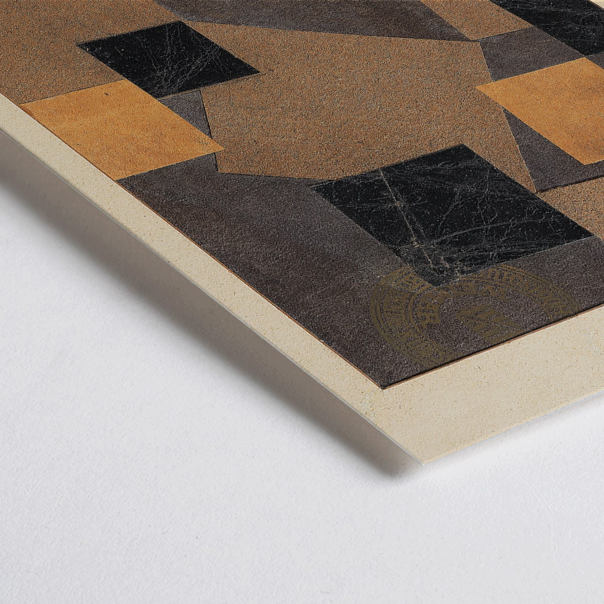 Closeup detail of Abstract collage poster with black and brown geometric shapes by Kurt Schwitters Mz 386 Hopf Merzzeichnung