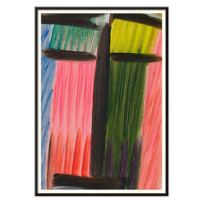 Abstract painting in bold colors with vertical and horizontal brushstrokes titled Meditation by Alexej von Jawlensky, with black aluminium frame on white background