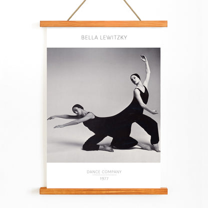 Modern dancers performing expressive pose Bella Lewitzky Dance Company artwork poster Los Angeles, with wooden magnetic frame on white background