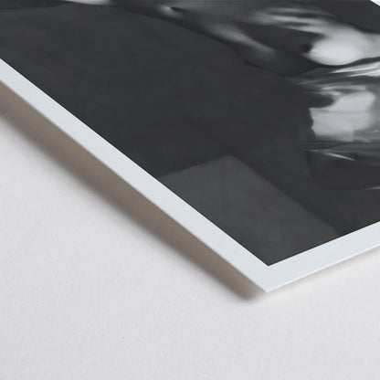 Closeup detail of Before going to bed by Michael Heumuller poster showing a person gracefully removing a shirt in a dimly lit room