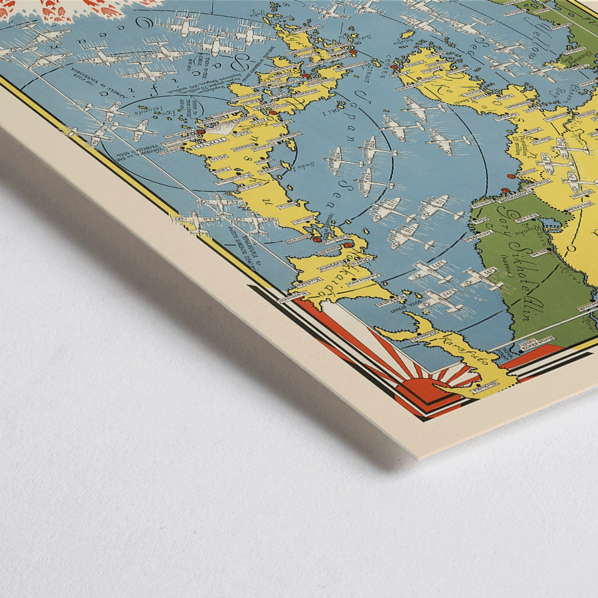 Closeup detail of Colorful illustrated map of Japan and surrounding regions by Ernest Dudley Chase titled Japan the Target a Pictorial Jap-map poster