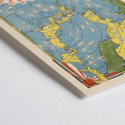 Closeup detail of Colorful illustrated map of Japan and surrounding regions by Ernest Dudley Chase titled Japan the Target a Pictorial Jap-map poster