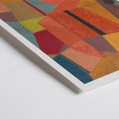 Closeup detail of Joyful Mountain Landscape by Paul Klee vibrant abstract colors geometric shapes poster of mountainous scene