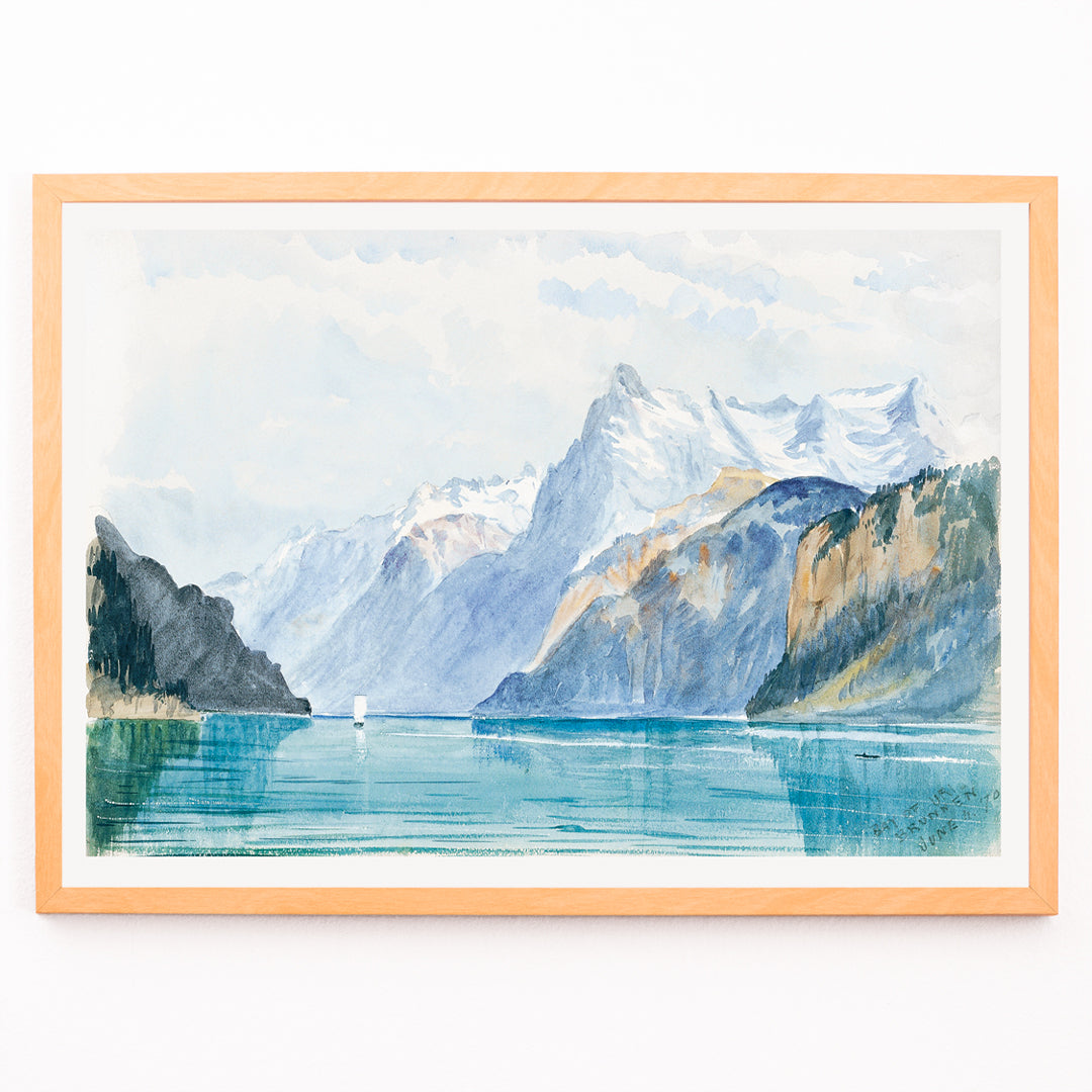 Closeup detail of Bay of Uri Brunnen Switzerland mountain lake landscape artwork by John Singer Sargent poster for home decor