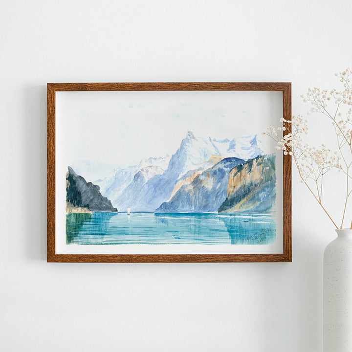 Bay of Uri Brunnen Switzerland mountain lake landscape artwork by John Singer Sargent poster for home decor, framed and displayed in home decor