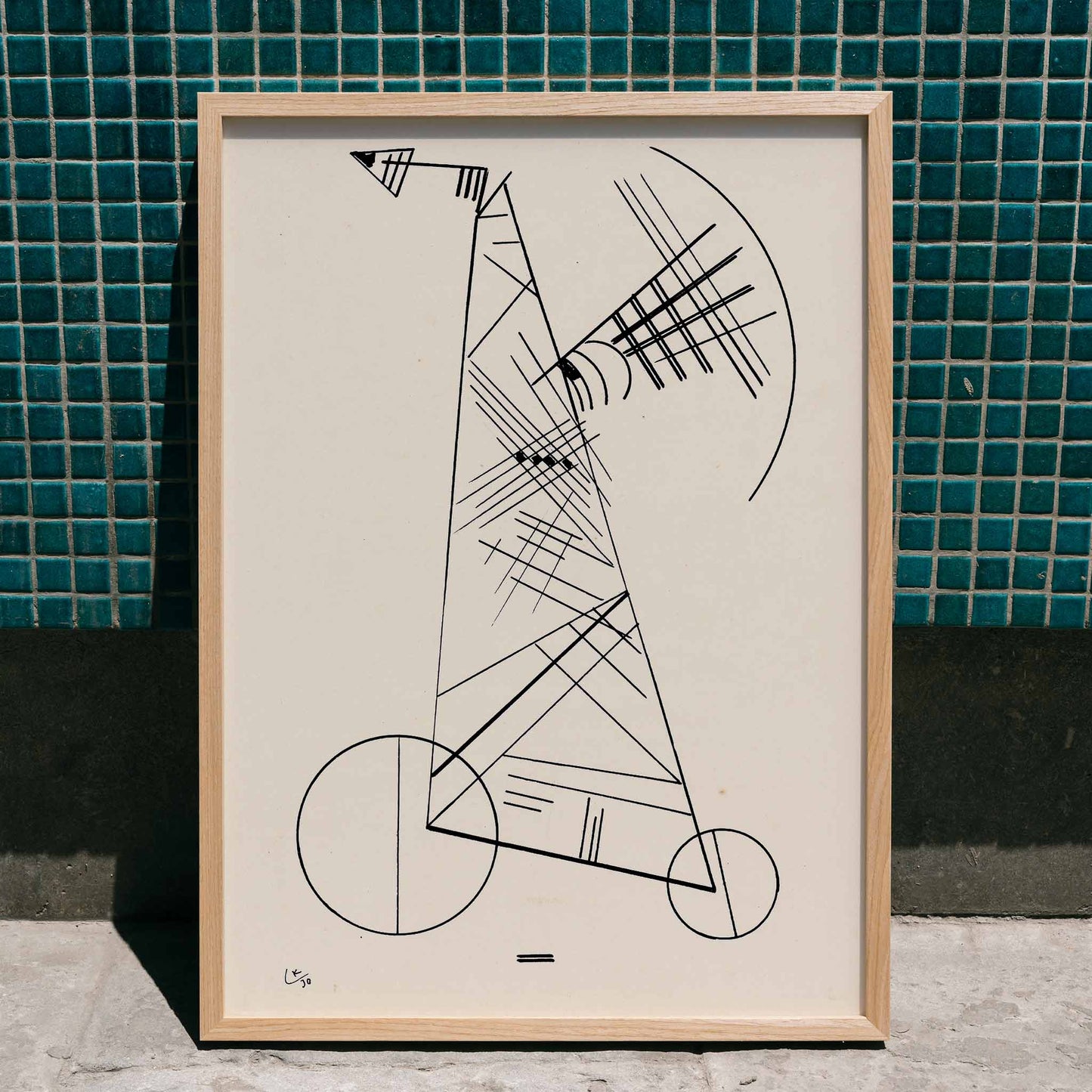 Abstract black geometric line art on white by Wassily Kandinsky Ohne Titel modern wall decor poster, framed and displayed in home decor