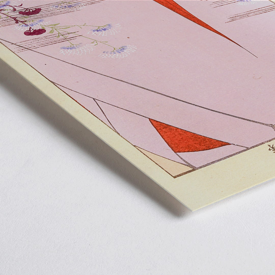 Closeup detail of Yachigusa v 15 Pl 24 by Seiko Ueno kimono with delicate floral patterns and red accents poster close up